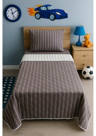 Resim Fulya Tek Kişilik Çift Taraflı Kapitone Yatak Örtüsü Takımı Çizgili Bordo 