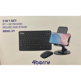 Resim 4berry 3 Lü Set Bluetooth Klavye + Kablosuz Mouse + Telefon/tablet Standı Taşınabilir Ve Şık Tasarım Optik 