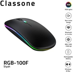Resim Classone RGB-100F RGB Işıklı, Efektli, Silent-Sessiz,RF Kablosuz, Bluetooth Mouse - Siyah 