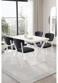 Resim Elma Mutfak Masası Takımı 4 Kişilik Mutfak Yemek Masa Takımı Antrasit Düz Beyaz 