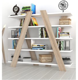 Resim Ae-1060 Sena 5 Raflı Kitaplık Beyaz/sonomo Şık 