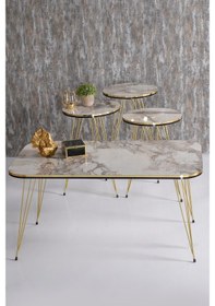 Resim Zigon Sehpa Ve Orta Sehpa Kr Set Çift Gold Efes Tel Ayak 