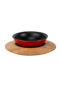 Resim Lava Döküm Yuvarlak Çorba Kasesi Ve Kayın Servis Ahşabı. Çap Ø 14cm. Bordo 