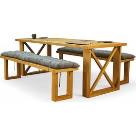 Resim Neiwel Vean Doğal Ahşap Banklı Toplantı Masasıı x 100 x 260 Açık Ceviz 