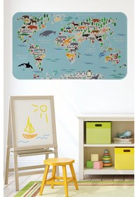 Resim Eğitici Dünya Haritası Dünya Atlası Çocuk Ve Bebek Odası Duvar Sticker-60x105-3771 - Renkli Çok Renkli 