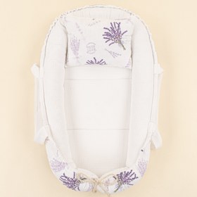 Resim Babynest ve Yastık - Çift Taraflı - Beyaz Petek - Lavanta 