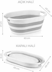 Resim 38 Litre Katlanabilir Silikon Çamaşır Sepeti Akordiyon Katlanır Sele Yer Kaplamayan Taşınabilir Ergonomik Kulplu Dayanıklı ve Hafif Depolama Sepeti Banyo ve Ev Kullanımı Kirli Sepeti GRİ, 38 LİTRE) 