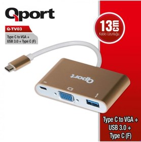 Resim Qport Q-Tv03 Type-C To Vga/Usb/Type-C 1920X1080P Çevirici 