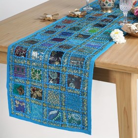 Resim 1 Adet Vintage Tarzı Rajasthani Yama İşlemeli Masa Koşucusu - Dekoratif Lüks Kahve Masası Altlığı El Nakışlı Hipi Dekoru 33.02x121.92 cm / 33.02x182.88 cm / 33.02x274.32 cm 