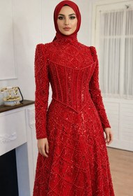 Resim MODA Kırmızı korseli tesettür kına abiyesi 