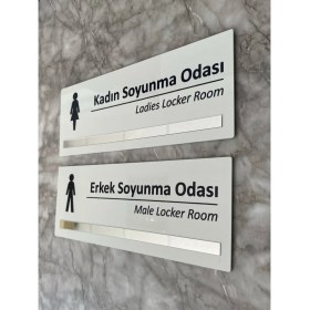Resim Gümüş Aynalı Parlak Beyaz Seri Bay&bayan Soyunma Odası Yönlendirme Levha Seti Kapı Isimliği 