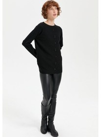 Resim Kadın Sıfır Yaka Dikişsiz Önü Baklavalı Kazak Siyah Siyah 