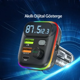 Resim Fogy Bluetooth Usb3.0 ve Type C Pd Hızlı Şarj Fm Transmitter Araç Çakmaklık Şarj Aleti 