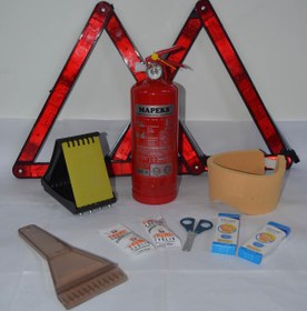 Resim KKDAVM Üçgen Trafik Ve Ilkyardım Seti Mapeks Yangın Tüpü Takoz Reflektör Buz Kıracağı Süper Set 