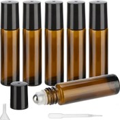 Resim 5 veya 10 adet kehribar esansiyel yağ rulo şişesi paketi, paslanmaz çelik top rulo şişe ile birlikte (hediyelik olarak huni ve damlalık dahil), 10 ml 