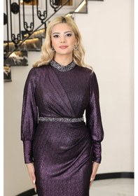 Resim Raika Moda Şık Taş Detaylı Hürrem Tesettür Abiye Mor 