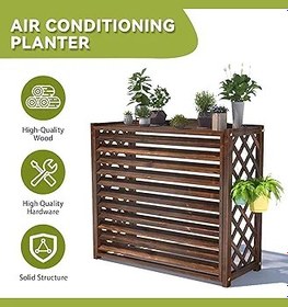 Resim Masif Ahşap Klima Çiçek Standı Masif Ahşap Izgara Dekoratif Gizlilik Ekran Raf Dekorasyon Rafı Ahşap Bitki Standı Kömürleşme Su Geçirmez Bahçe Teras Balkon(S) 