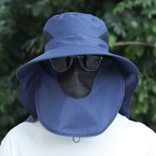 Resim Macera Hazır Mavi Spor Güneş Koruma Şapkası ve Çıkarılabilir File Yüz Maskesi, Hafif Polyester Balıkçılık & Kamp Şapka, Dış Mekan Aktiviteleri için Ayarlanabilir Çene Kayışı, Kamp Aksesuarları 