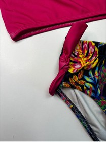 Resim cacobutik kız çocuk hawaii yaprak baskılı bikini takım fuşya 