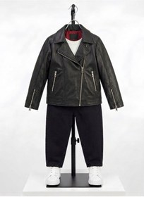 Resim asus deri B-1000 Hakiki Kuzu Derisi Biker Model Unisex Çocuk Siyah Ceket 