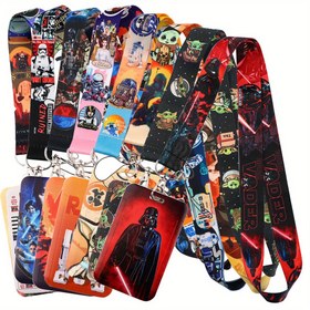 Resim STAR WARS Anahtarlık ID Kartı Tutucu - Çoklu Tasarım Karakter ve İkon Baskılı, Dayanıklı Plastik Kredi Kartı Kılıfı Ofis, Kongreler, Fan Etkinlikleri İçin (Darth Vader, Yoda, R2-D2), Metal Klips Bağlantılı 