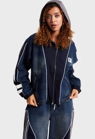 Resim Kadın Kot Laci Renk Denim Dokuma Çift Parça Kumaş Oversize Kapüşonlu Tasarım Denim Ceket - KOT LACİ / XS 