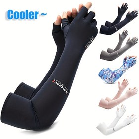 Resim 1 Çift Serinletici Buz Kolluğu - 2 Parmak İnce Yazlık Bisiklet Eldiveni, Unisex Çekme Tasarımı, Dış Mekan Sporları ve Günlük Giyim için Nefes Alabilen Naylon, Renkli Desen Seçenekleriyle Siyah, Bisiklet Aksesuarları, Şık Eldiven Tasarımı, Rahat Uyum 