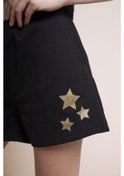 Resim Afloow Delicate Kadın Siyah Şort - Altın Yıldız Baskılı, Rahat Kesim, Spor Ve Günlük Kullanım İçin Siyah 