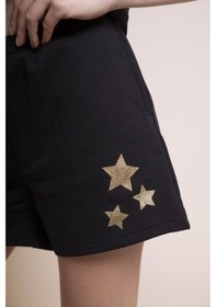 Resim Afloow Delicate Kadın Siyah Şort - Altın Yıldız Baskılı, Rahat Kesim, Spor Ve Günlük Kullanım İçin Siyah 