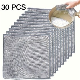 Resim 30'lu Mikrofiber Çelik Tel Ovmalı Pedler - Çift Taraflı, Yeniden Kullanılabilir Sabun Tasarruf Pedleri, Mutfak, Oluklu Bulaşık Yıkama, Mutfak Araçları ve Pişirme Malzemesi Temizliği 