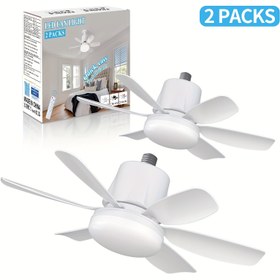 Resim 2 adet Soket Fan Işık, Vidalarla Tavan Fanları ve Uzaktan Kumanda ile, E26 / E27 Tabanı Kolay Kurulumlu Tavan Fanı, 3 Hızlı Rüzgar Ayarı, Yatak Odası için 3 Renkli 3000-6500k Karartılabilir Akıllı LED Işık, Mutfak, Oturma Odası, Depolama Odası, Dolap, Banyo 