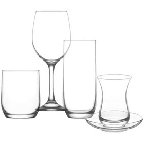 Resim LAV Sude Cam Çeyiz Seti 30'lu (6 Çay Bardağı, 6 Çay Tabağı, 6 Kadeh, 6 Meşrubat , 6 Viski Bardağı) 
