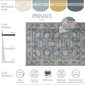 Resim Cool Halı Private Yeşil Eskitme Vintage Halı Etnik Desenli Otantik Dokuma Şönil Halı Yıkanabilir Salon Halısı 