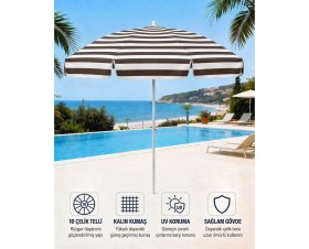 Resim Durul Plaj Şemsiyesi Balkon Bahçe Güneş Şemsiyesi 200CM 10 Telli Uv Korumalı - Kahve Çizgili 