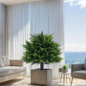 Resim 23 İnç Yapay Yeşil Ağaç Çalı, Çit ile | Gerçekçi Sahte Çalı, Kararlı Kurulum | Önceden Kesilmiş Düşük Bakım İç/ Dış Dekor | Bahçe, Veranda, Patio, Balkon için Uygun | Hava Koşullarına ve UV Işınlarına Dayanıklı 