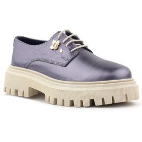 Resim Rakerplus Platin Hakiki Deri Çiçek Detaylı Bağcıklı Oxford Günlük Ayakkabı 