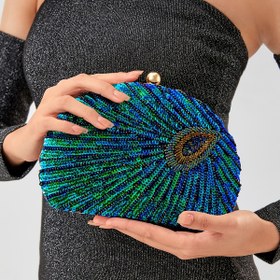 Resim Eşsiz Pavon Tüyü Sekuensi Akşam Çantası, Hayvan Deseni, Sentetik Malzeme, Çıkarılabilir Askılı, Fermuar Kapatma, Polyester Astarlı, Parti, Balo, Düğün ve Yemekler için 