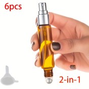 Resim 6'lı Paket, 2'si 1 Arada Esansiyel Yağ Püskürtücü Rulo, 10ml Çift Başlı Paslanmaz Çelik Rulo Topu ve Esansiyel Yağ-Parfüm Kullanımı için İnce Sis Püskürtücü, (Küçük Huni + Şişe Açacağı Dahil) 