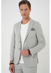 Resim Efor Comfort Fit Mono Yaka Çift Yırtmaç Torba Cep Kendinden Desenli Casual Gri Ceket C 706 Gri 