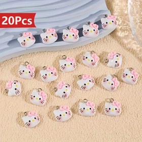 Resim Sanrio 20 Parça Tırnak Sanatı Süs Seti - Sevimli Karikatür Heltty Kedi Kafası Figürlü Reçine Takılar, Yaratıcı DIY Kolye Bilezik Küpe Çanta için Reçine Taşlı Yapay Mücevherler 