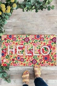 Resim KARMAT Renkli Çiçekli Paspas, İç ve Dış Mekana Uygun Kapı Önü Paspası pembe-45 x 70 