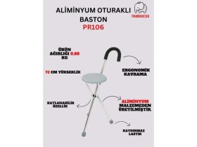 Resim Pambukcuk 3 Ayaklı Oturaklı Baston Tabure PR-106 