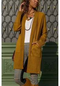 Resim Aqe Fashion Şerit Bantlı Önü Açık Hardal Hırka HARDAL 