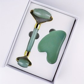 Resim Çift Taraflı Yüz Masaj Rulosu & Gua Sha Aleti - Gül Altın Vurgulu Kalp ve Oval Göz Köşesi Masaj Aparatı, Plastik Manuel Cilt Bakımı Şişlik ve Karanlık Halkalar İçin, Kokusuz, Yüz Masaj Aleti 
