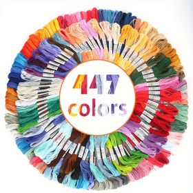 Resim 447 Renk Polyester Nakış İpliği - 50 Yumak, Canlı Çok Renkli Karışım, DIY El İşleri ve Dikiş Setleri için Yüksek Kaliteli Kanaviçe İpi | Canlı Nakış İpliği | Pürüzsüz Dokusu, Nakış Malzemeleri 