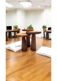 Resim Wood Wooden Ahşap 3 Lü Set Fitilli Mantar Yan Sehpa Modern Meşe Renk Fiskos Meşe 