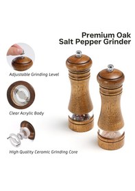 Resim Akrilik Bölmeli Ahşap Baharat Tuz Öğütücü 16cm 2'li Set Baharat 