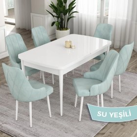 Resim Canisa Concept Eta Serisi, 80X132 Açılabilir Mdf Mutfak Masa Takımı, Beyaz Masa 6 Sandalye 