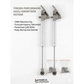 Resim Viva 100N Gazlı Frenli Piston - Mutfak Dolabı ve Mobilya Kapak Amortisörü (2'li Paket) 