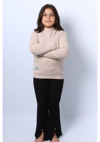 Resim Kız Çocuk Triko Düz Badi Ribanalı Balıkçı Yaka C68 Bej 